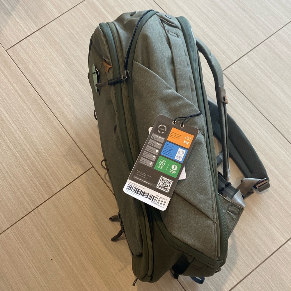 Peak Design 45 liter travel backpack, green/gray